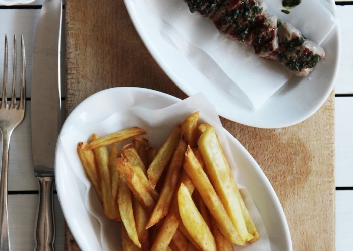 home made fries and lamb skewers recipe