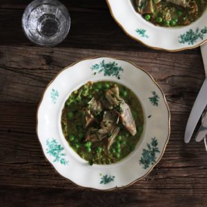 Einkorn Risotto with Pea Pesto & Artichokes