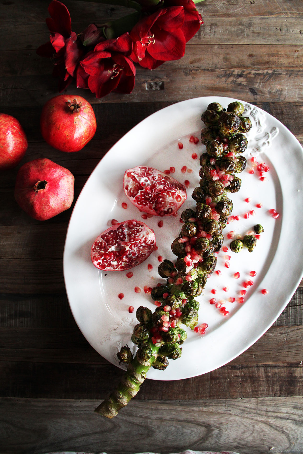 Whole Roasted Brussels Sprouts on the Stalk